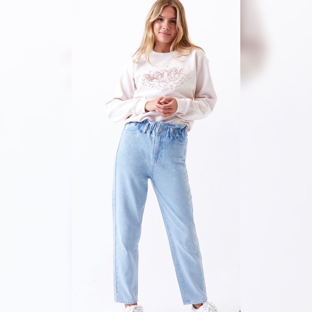 PacSun Busted Blue Paperbag Waist Mom Jeans